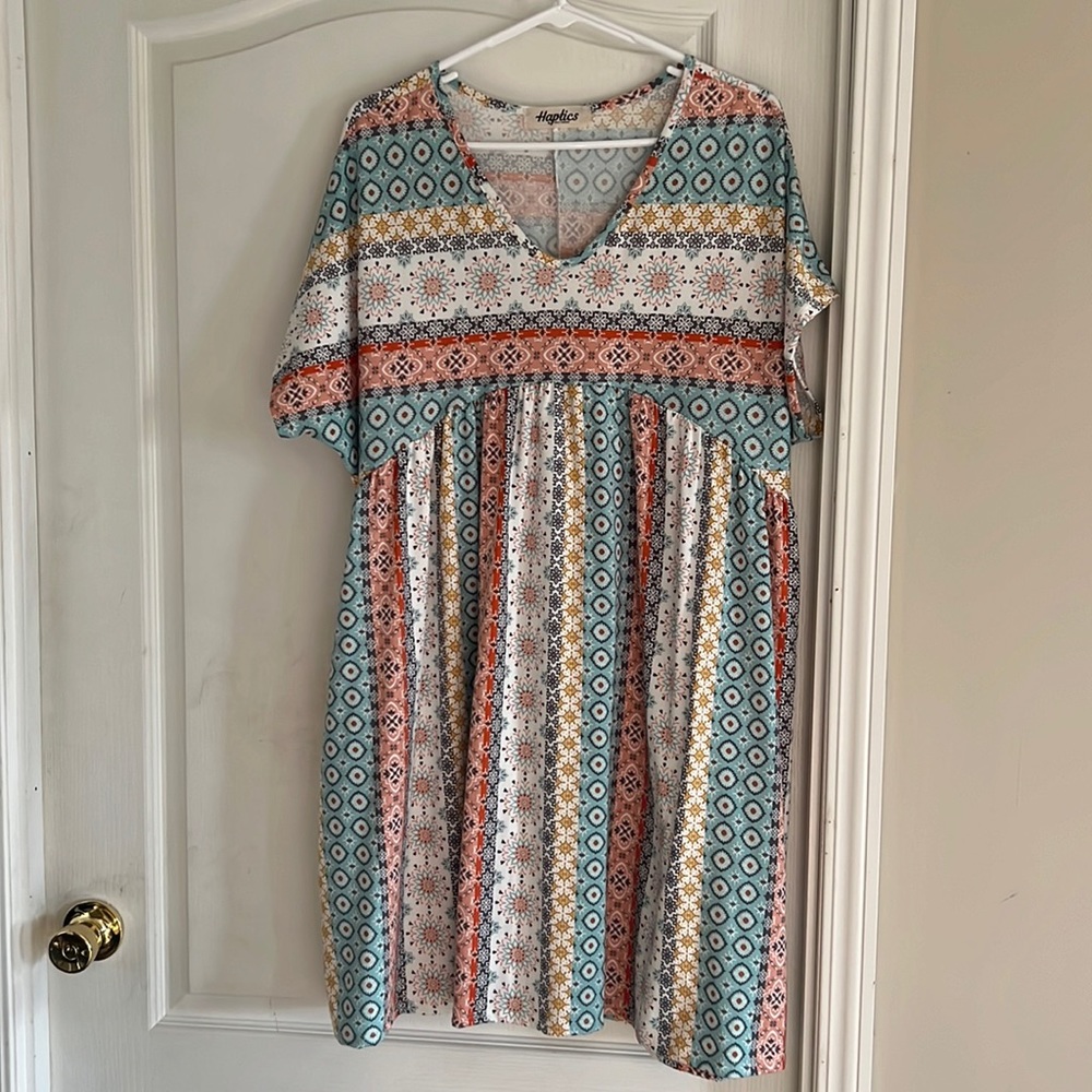 Haptics multi colored dress size small but fits more like large.
